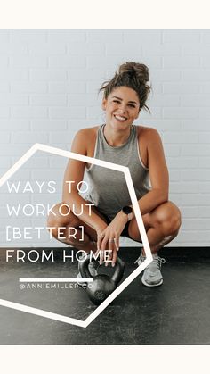 a woman squatting on the floor with her legs crossed and smiling at the camera