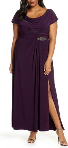 Alex Evenings Cowl Neck Beaded Waist Gown | Nordstrom Cowl Neck Gown, Gown Plus Size, Alex Evenings, Pleated Bodice, Beaded Gown, Midi Cocktail Dress, Tea Length Dresses, A Line Gown, Mother Of The Groom