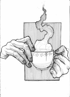 two hands holding a coffee cup with a worm in it