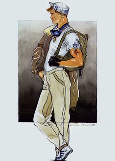 a drawing of a man with a backpack