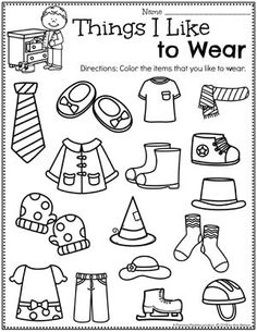 a coloring book with clothes and hats for children to color on the page is shown