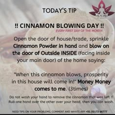 Cinnamon Blowing, First Of The Month Rituals, Sinus Congestion Relief, First Of The Month, Spells For Beginners