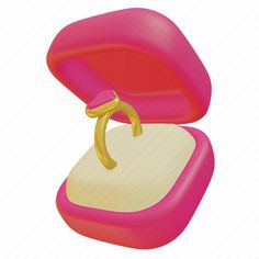 an open pink box with a gold ring in it