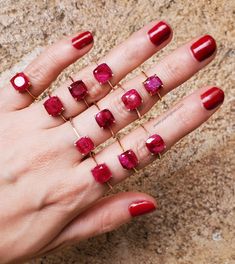 -------------------------------------------------------- THE PRODUCT This is a handcrafted genuine and natural raw ruby gemstone ring. We select each stone individually, picking those that have a vibrant red color and are apx. 3 cts. The stone is tablet cut to show off all it's unique imperfections and beautiful shades of red. Each stone has different markings and tones reminding you that not only is this truly a piece of the earth but it is one of a kind and yours is completely unique. The ring Raw Ruby, Natural Ruby Ring, Ruby Birthstone, Stacking Ring Set, July Birthstone, Ruby Gemstone, Ring Unique, Gems Jewelry, Girls Jewelry