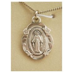 Sterling Silver Miraculous Medal Pendant on 18 inch chain Catholic Wedding Gifts, Catherine Laboure, Virgin Mary Necklace, Religious Pictures, Catholic Medals, First Communion Gifts