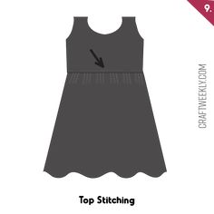 the top stitching pattern is shown with an arrow pointing up at it's center