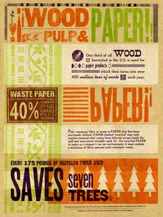 an advertisement for wood paper with different types of trees and numbers on the back side