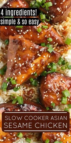 Sesame Chicken Slow Cooker, Asian Sesame Chicken, Chicken Sesame, Sesame Recipes, Easy Sesame Chicken, Slow Cooker Asian, Asian Chicken Recipes