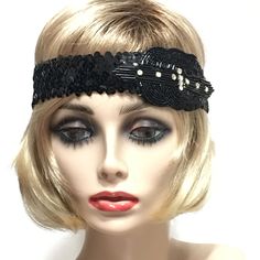 Flapper Headband, Gatsby Headband, Black 1920s Headband, Flapper Headpiece, Art Deco Headband, 1920s Dress, 1920s Hair Accessories Perfect for any 1920s event! This 1920s headband is made with a Black beaded centerpiece attached to a matching Sequin headband. The applique is completely backed with eco felt for a smooth non-slippage fit. Each piece is designed and uniquely made one at a time with much thought, time and love. In most cases there is only one of a kind. I work from a smoke-free studio. All pieces are securely wrapped and boxed to prevent damage/breakage. This item is ready to ship! Feel free to convo me if you have any questions. Thank you very much for visiting my shop. Have a blooming day! 1920s Hair Accessories, Headpiece Art, Sequin Headband, 1920s Headband, Flapper Headpiece, Gatsby Headband, 1920s Hair, Flapper Headband, Headband Black