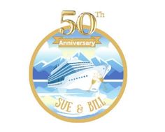 the 50th anniversary logo for sue & bill's 50th anniversary cruise ship is shown