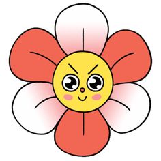 a cartoon flower with big eyes on it's center and two petals in the middle