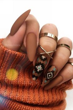 Zack Bryan Nails, Western Nails Acrylic Long, Navajo Nails, Southwestern Nails, Boho Western Nails, Almond Nail Art Designs, Western Nail Art