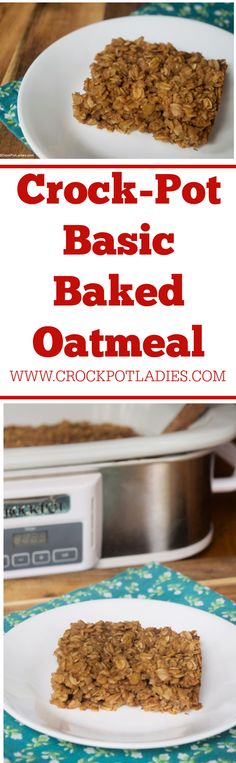 Crock-Pot Basic Baked Oatmeal - Use this recipe for Slow Cooker Basic Baked Oatmeal as a base recipe to create all sorts of flavored baked oatmeal for breakfast! Just 7 ingredients! [Gluten Free, High Fiber, Low Sodium, Vegetarian] #CrockPotLadies #CrockPot #CrockPotRecipes #SlowCooker #SlowCookerRecipes #Breakfast #BreakfastRecipes #Oatmeal #BakedOatmeal #BasicRecipes #KidFriendly #Casserole #Breakfast Casserole Baked Oatmeal Crockpot, Crock Pot Baked Oatmeal, Oatmeal Recipes Breakfast Crock Pot, Healthy Crockpot Oatmeal, Slow Cook Oatmeal Crockpot, Crockpot Oatmeal, Slow Cooker Oatmeal, Breakfast Crockpot Recipes, Pot Recipes Easy