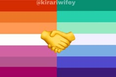 two hands shaking each other in front of a rainbow background