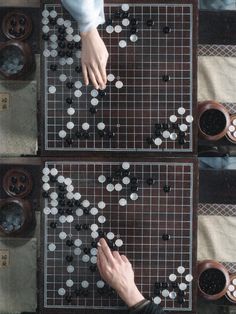 two people playing checkers on a board game