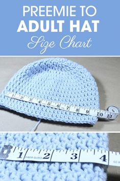 a crocheted hat with measuring tape on it and the words, how to croche