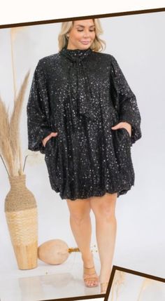 Elevate your holiday wardrobe with our Sequin Bubble Black Dress! Made with luxurious fabric and featuring a unique bubble design, this high fashion dress is sure to turn heads. Perfect for fancy events or a night out, its sequins add a touch of glamour to any occasion. Make a statement and stand out from the crowd in this must-have dress! model wearing 1x All Sales Final Bubble Design, High Fashion Dresses, Custom Dress, Head Dress, Jumpsuits And Romper, Holiday Wardrobe, My Muse, Luxurious Fabric, Boutique Accessories