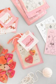 valentine's day crafting kit with hearts and tags