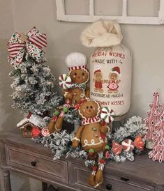 gingerbread christmas decorations on an old dresser