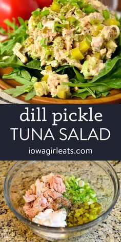 tuna salad with lettuce and tomatoes in a bowl