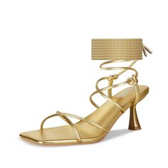 PRICES MAY VARY. 【💒Strappy Sandals】:Lace-up design sandals are stylish and elegant, perfect for weddings, dates, nightclubs, homecoming, parties, or other everyday occasions. 【👠Kitten Heels】:Gold stiletto sandals (2.6 inches / 6.5 cm) add height while providing comfortable stability and support. 【👗Easy on & off】:Tie up sandals can adjust the ankle strap, easy for women to wear and take off, with skirts, jeans, dresses are the trendy choice. 【🥰Simple Design】:Ankle straps and square open toe a Gold Lace-up Sandals With Heel Strap For Party, Formal Gold Lace-up Sandals With Wrapped Heel, Gold Ankle Strap Lace-up Sandals With Wrapped Heel, Gold Adjustable Lace-up Open Toe Sandals, Gold High Heel Lace-up Sandals For Summer, Wrap Around Heels, Gold Strappy Sandals, Design Sandals, Gold Stilettos