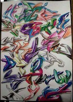 an art work with colored graffiti on paper