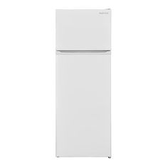 a white refrigerator freezer sitting on top of a white floor next to a wall