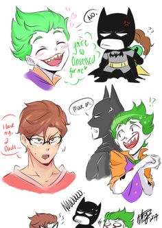 the joker and batmangirls are drawn in different ways, including one with green hair