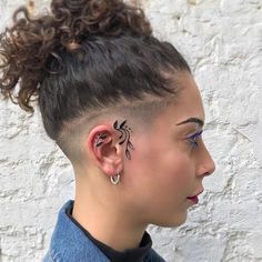 Cute Face Tattoos, Undercut Tattoos, Ears Tattoo, Ear Tats, Tattoo Ear, Undercut Hairstyles Women