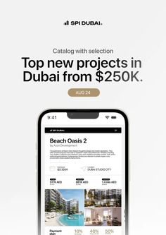 a phone with the caption'top new projects in dubai from $ 250k '