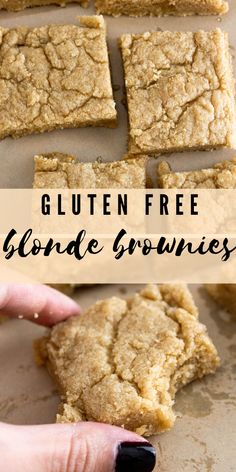 gluten free blonde brownies are cut in half and stacked on top of each other