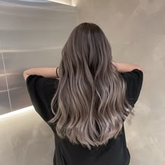 Grey Ash Brown Hair Balayage, Ash Gray Asian Hair, Mushroom Brown Hair Color Balayage Asian, Ash Brown Hair With Highlights Asian, Korean Balayage Hair Ash Brown, Ash Beige Hair Highlights, Ashy Brown Hair Balayage Asian, Ash Brown Two Tone Hair, Light Ash Brown Balayage On Dark Hair