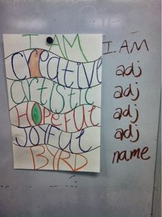 a piece of paper with writing on it next to a sign that says i am creative