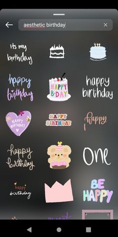 an iphone screen with birthday stickers on it