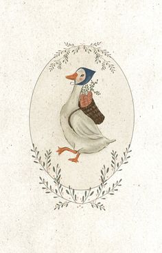 a drawing of a duck with a wreath around it's neck