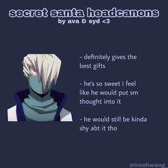 an anime character with the caption that says, secret santa headgeams by ava and