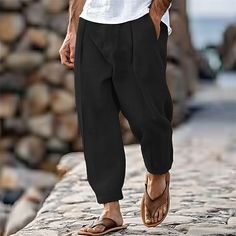 Season:Spring  Summer; Fabric:100% Cotton; Gender:Men's; Style:Fashion,Streetwear; Occasion:Holiday,Daily,Casual; Fit Type:Regular Fit; Function:Breathable,Comfort; Waistline:Mid Waist; Pattern:Plain; Design:Front Pocket,Pleats; Brand:OUKU; Pants Type:Trousers,Tapered Carrot Pants,Beach Pants,Summer Pants; Fly Type:Button; Front page:FF; Listing Date:07/19/2024 Casual Summer Beach Cargo Pants, Beach Harem Pants Non-stretch Straight Leg, Baggy Solid Color Pants For Vacation, Casual Baggy Harem Pants For Vacation, Baggy Casual Harem Pants For Vacation, Baggy Harem Pants With Pockets For Vacation, Baggy Casual Summer Pants, Casual Baggy Pants For Summer, Baggy Bottoms For Vacation