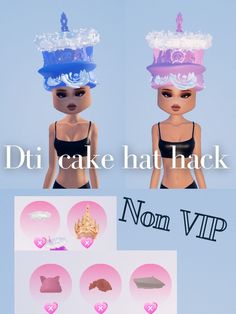 an image of two dolls with hats on their heads and the words diy cake hat hack