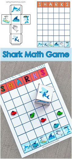 the shark math game is shown with sharks on it