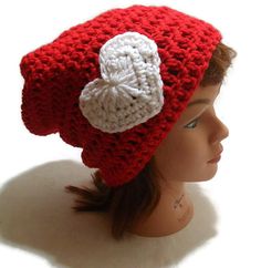 Red Heart Hat Valentines Hat Sweetheart Hat by AddSomeStitches Crochet Slouch Beanie, Valentine Hats, Kawaii Heart, Slouch Beanie Hats, Crochet Wall Art, Valentines Crochet, Cap Patterns, Crochet Cap, Slouch Beanie