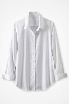 This button-down no-iron shirt is our bestselling favorite in wrinkle-free cotton, perfectly versatile for tucking, layering or wearing solo. Reinforced placket, curved hem. Imported. Weekend Sweater, Iron Shirt, White Shirts, Petite Size, White Long Sleeve, Vintage Tops, Shirt Top, White Shirt, Fashion Pants