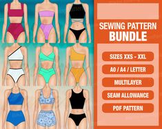 Bundle Bikini pattern - Sizes: XXS-XS-S-M-L-XL - Seam allowance included: 1 cm - Format A4 / Letter The bundle contains 9 designs. 1. For printing on a printer this pattern is functional in both A4 and Letter format. 2. Your digital download will be delivered in a zip folder. Please note that Adobe Reader is required to work with this template. 3. Attention! Prior sewing experience is essential, as this pattern is SOLD WITHOUT SEWING INSTRUCTIONS. 4. If you have any questions, feel free to contact me for further product details. 6. Your files will be accessible for download once payment is confirmed. ADDITIONAL DISCOUNTS: - Buy 3 patterns and get 2 free.  👉 Code: 2FREE - Buy 5 patterns and get 3 free.  👉 Code: 3FREE BUNDLES: 👉 Get your own bundle of 10 patterns here: www.etsy.com/listin Sew Swimsuit, Swimsuit Sewing Pattern, Womens Patterns, Sport Bathing Suit, Pattern Swimsuit, Swimsuit Pattern Sewing, Suit Sewing Patterns, Bathing Suit Patterns, Swimsuit Plus Size