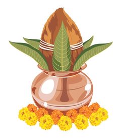 a vase with flowers and leaves in it on a white background is the symbol of india