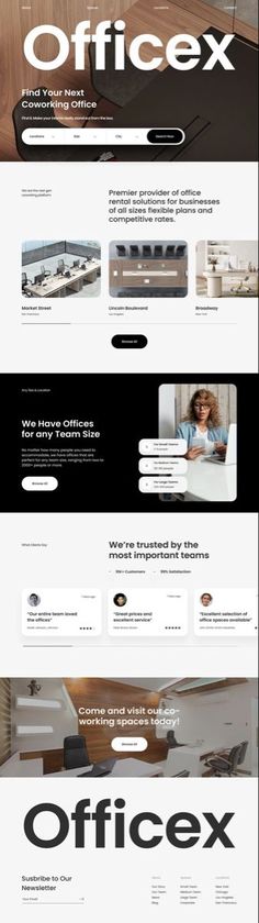 the website design for officex is shown in black and white, with an image of a