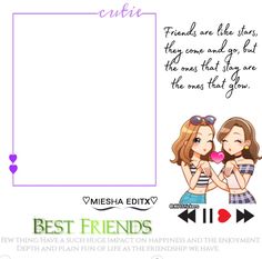 two girls holding hands and looking at each other with the words best friends on them