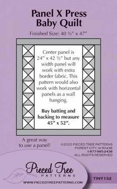 the panel x press baby quilt pattern is shown with instructions to make it easier for sewing