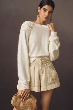 Mare Mare x Anthropologie Cinched Crew-Neck Sweater Anthropologie Outfits, Anthropologie Clothing, Tulle Maxi Skirt, Fall Tops, Tie Dye Sweater, Fashion Sweaters, Leather Mini Dress, Twill Jacket, High Neck Sweater