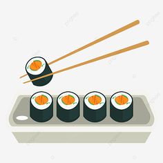 sushi with chopsticks on the tray, food, illustration png and psd