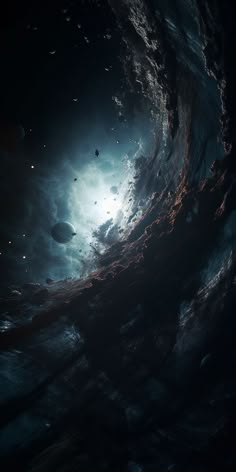 an image of the inside of a dark space with planets and stars in it, as if from outer space