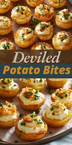 deviled potato bites with cream cheese and chives on top are the perfect appetizer for any party